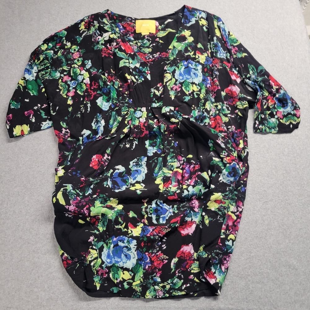 Maeve‎ Anthropologie Floral V-Neck Gathered Waist Midi Dress Black Multi Small